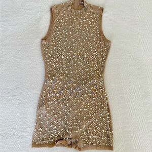 FashionNova Tan Rhinestone shorts jumpsuit